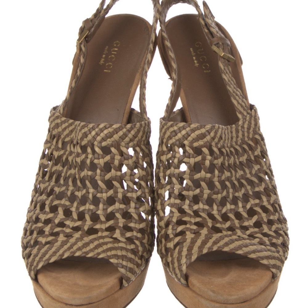 GUCCI Woven Leather Platform Slingbacks 10 - Picture 3 of 5